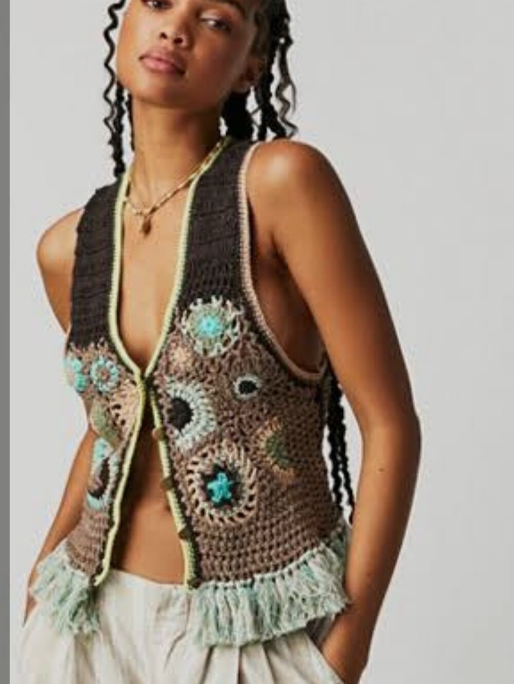 Free People Desert Rose Crochet Vest/ Xs
